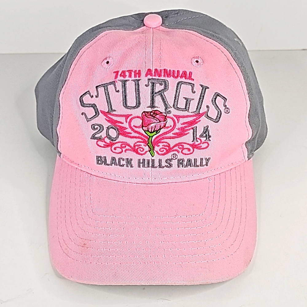 Sturgis 2014 Black Hills SD Rally Adjustable Velcro Pink And Gray Hat Cap NWT